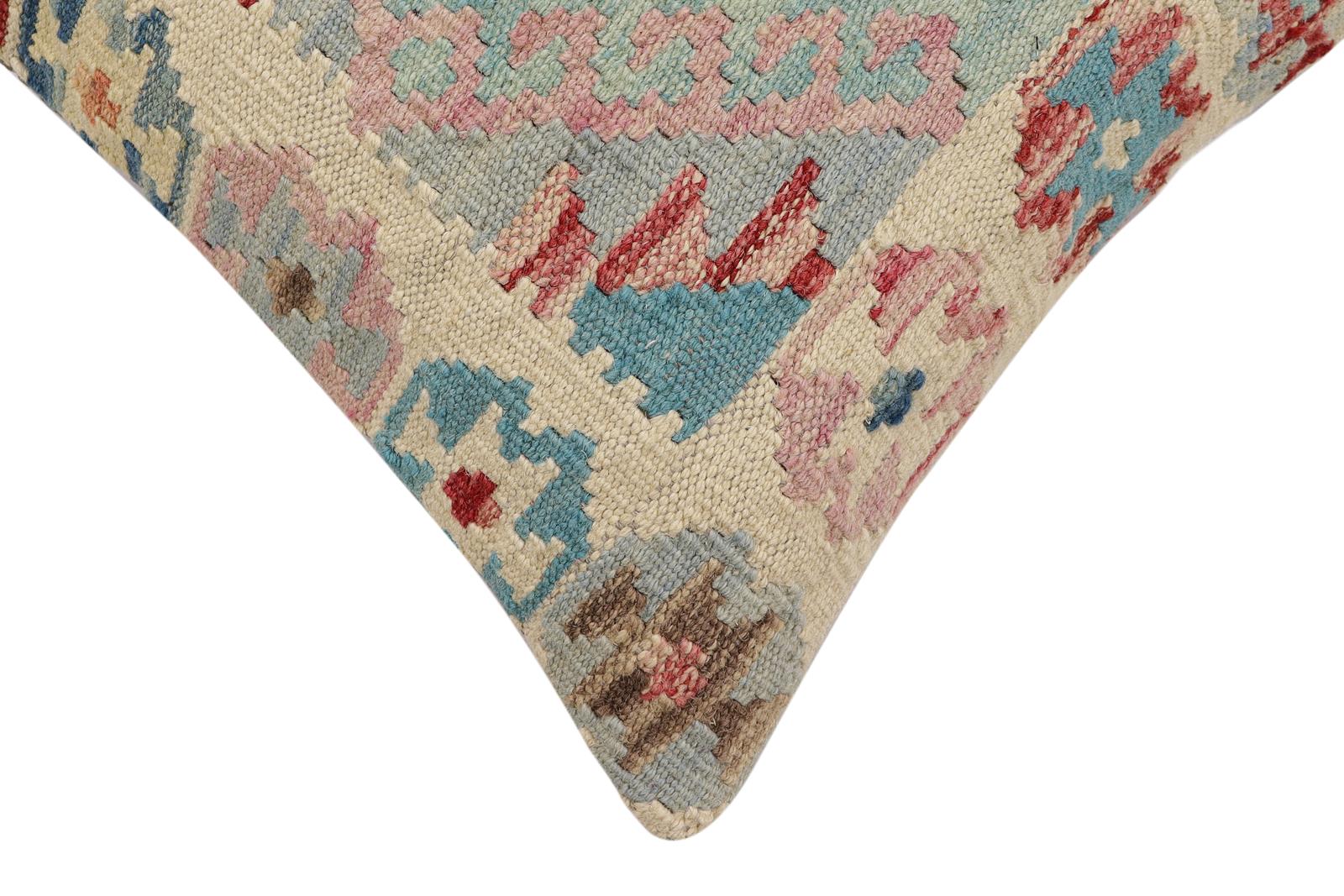 handmade Traditional Pillow Blue Red Hand-Woven SQUARE 100% WOOL  Hand woven turkish pillow  2 x 2