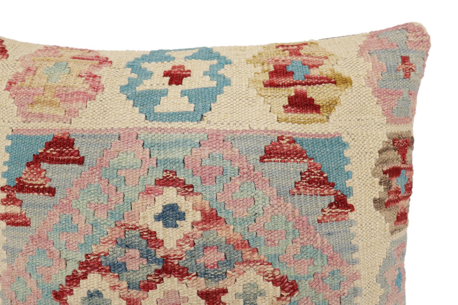 handmade Traditional Pillow Blue Red Hand-Woven SQUARE 100% WOOL  Hand woven turkish pillow  2 x 2