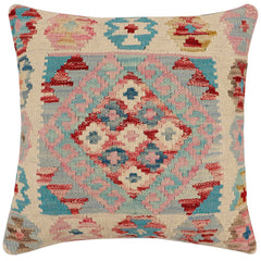 handmade Traditional Pillow Blue Red Hand-Woven SQUARE 100% WOOL  Hand woven turkish pillow  2 x 2
