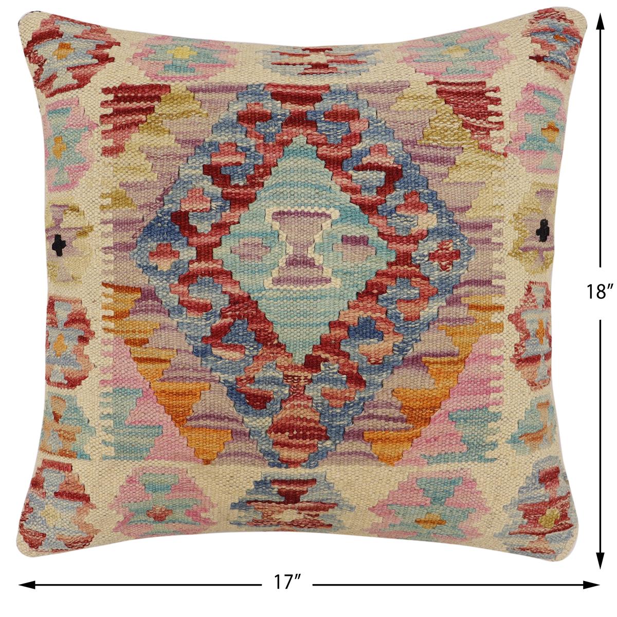 handmade Traditional Pillow Rust Blue Hand-Woven SQUARE 100% WOOL  Hand woven turkish pillow  2 x 2