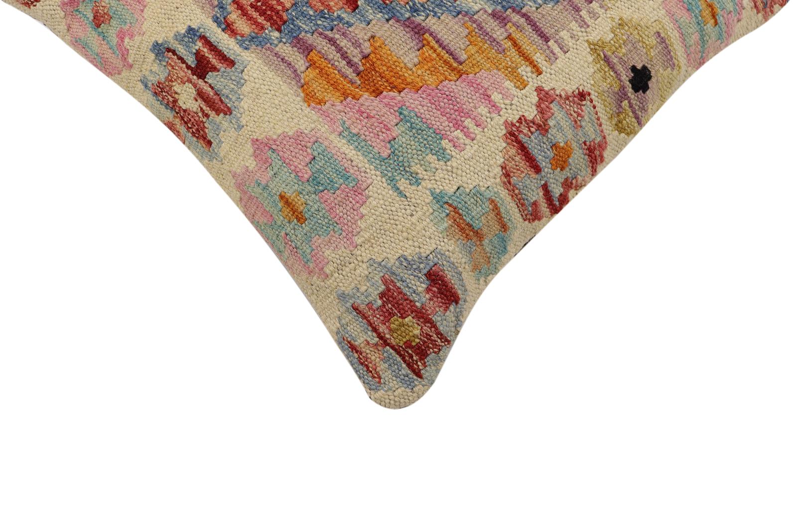 handmade Traditional Pillow Rust Blue Hand-Woven SQUARE 100% WOOL  Hand woven turkish pillow  2 x 2