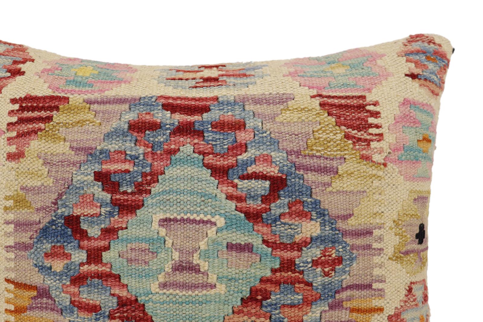 handmade Traditional Pillow Rust Blue Hand-Woven SQUARE 100% WOOL  Hand woven turkish pillow  2 x 2