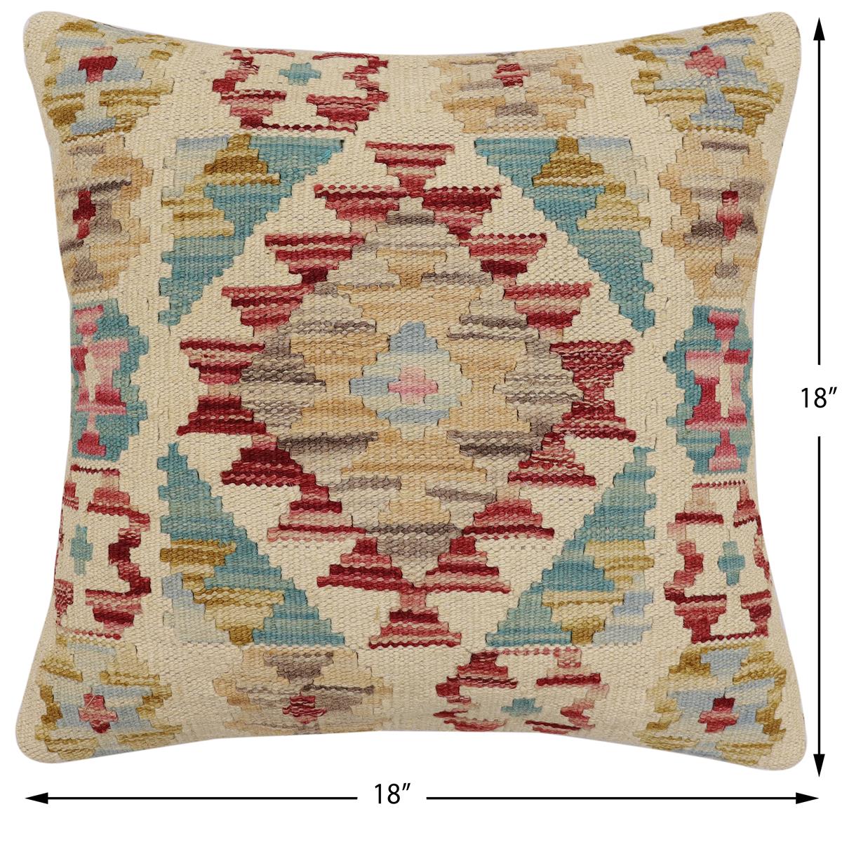 handmade Traditional Pillow Red Beige Hand-Woven SQUARE 100% WOOL Hand woven turkish pillow2' x 2'
