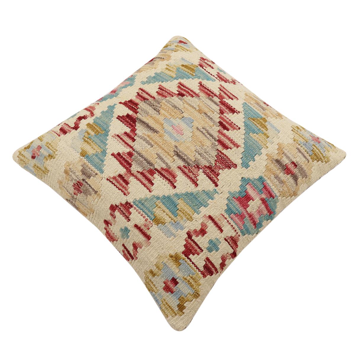 handmade Traditional Pillow Red Beige Hand-Woven SQUARE 100% WOOL Hand woven turkish pillow2' x 2'