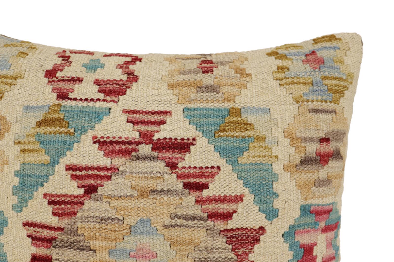 handmade Traditional Pillow Red Beige Hand-Woven SQUARE 100% WOOL Hand woven turkish pillow2' x 2'