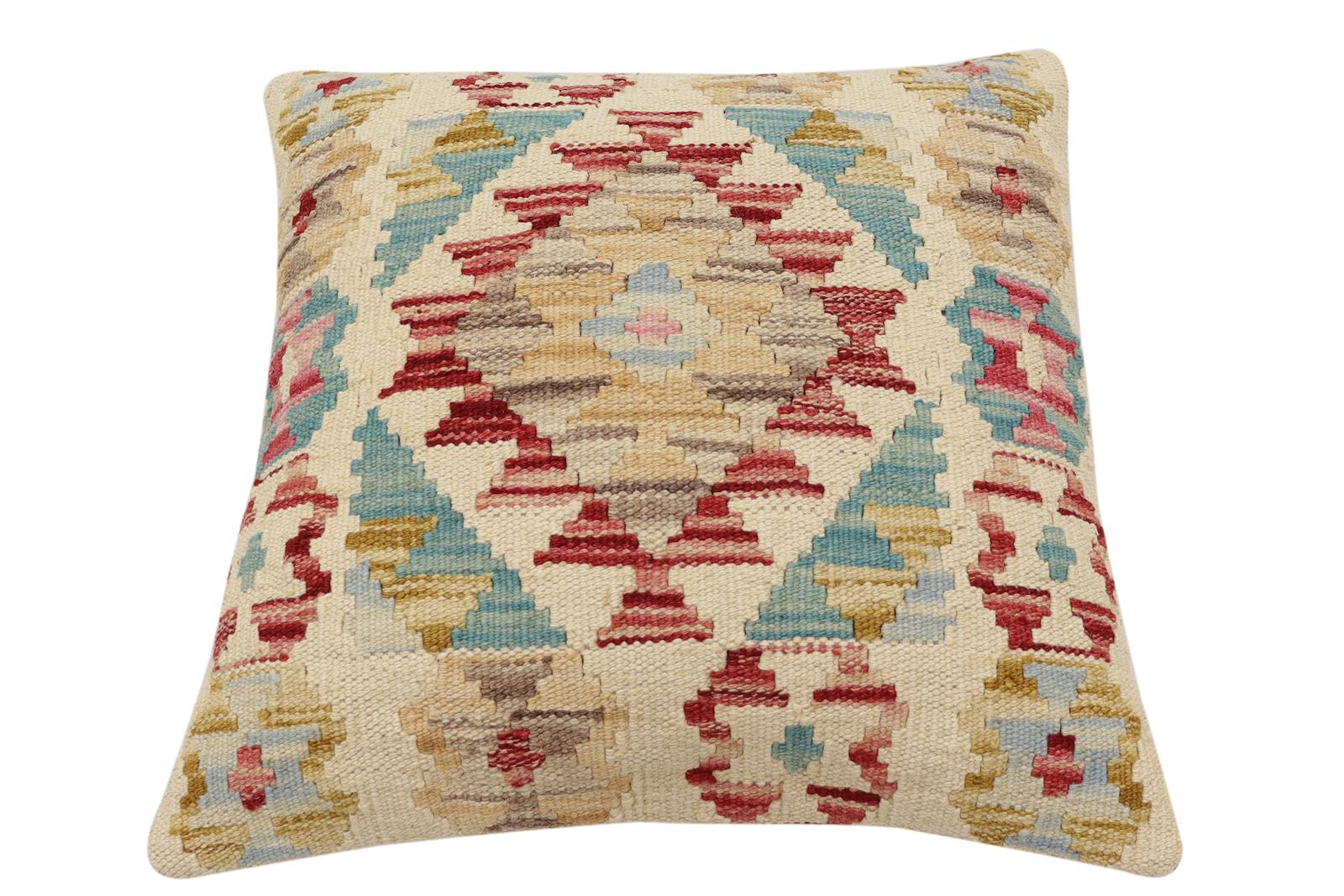 handmade Traditional Pillow Red Beige Hand-Woven SQUARE 100% WOOL Hand woven turkish pillow2' x 2'