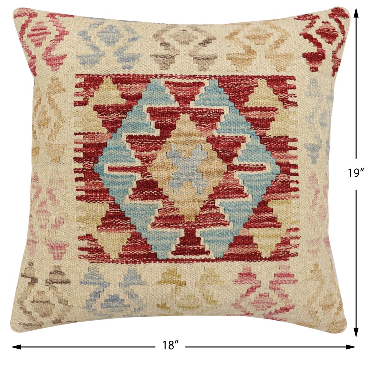 handmade Traditional Pillow Rust Blue Hand-Woven SQUARE 100% WOOL  Hand woven turkish pillow  2 x 2
