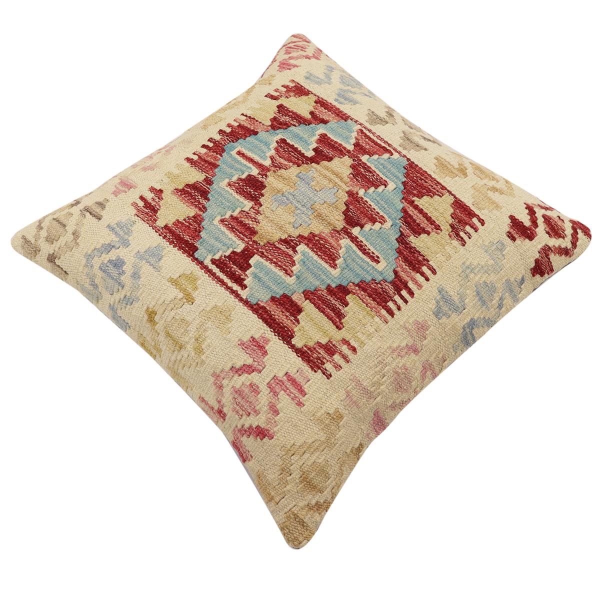 handmade Traditional Pillow Rust Blue Hand-Woven SQUARE 100% WOOL  Hand woven turkish pillow  2 x 2
