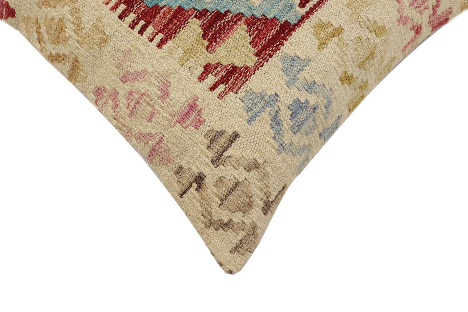 handmade Traditional Pillow Rust Blue Hand-Woven SQUARE 100% WOOL  Hand woven turkish pillow  2 x 2