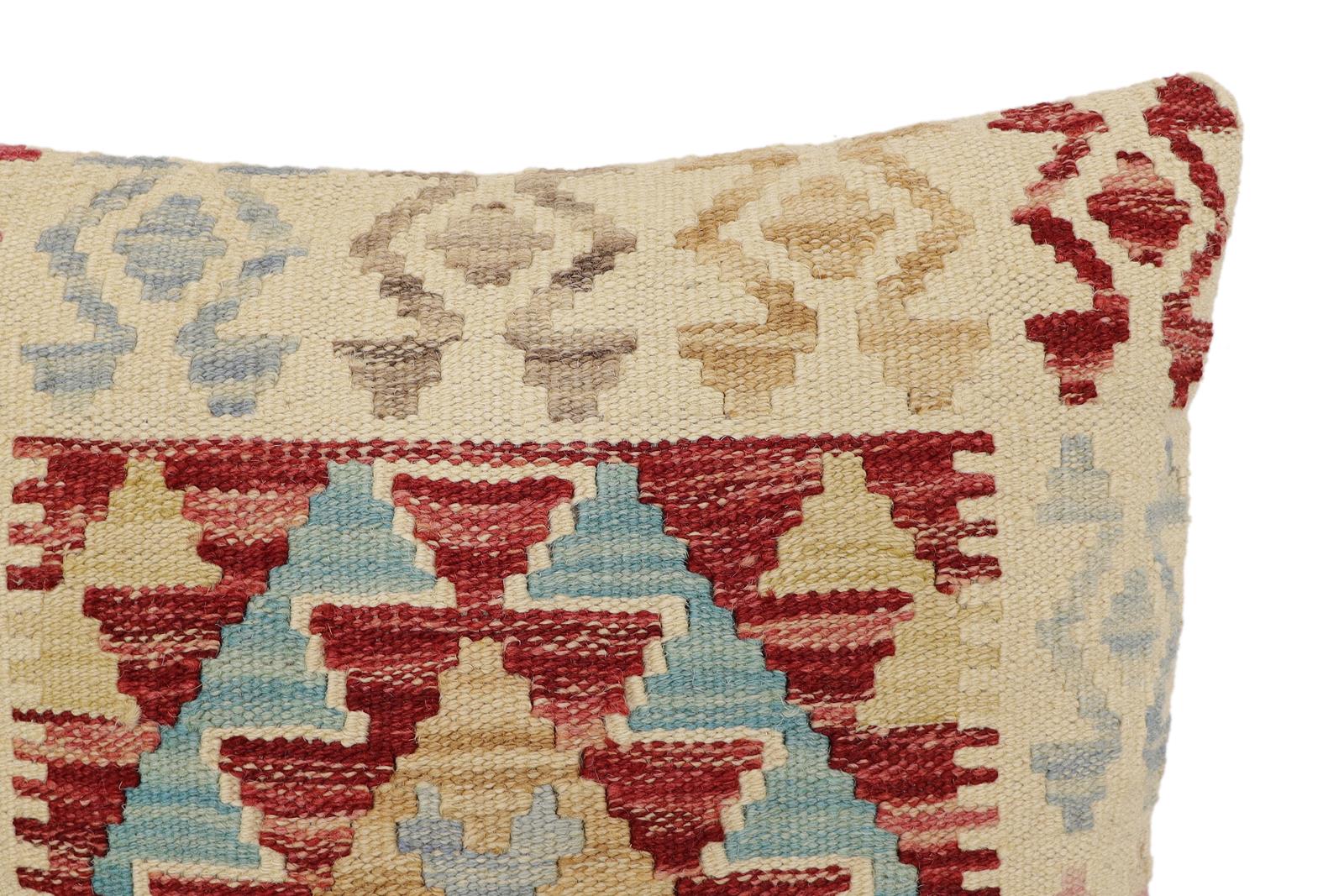 handmade Traditional Pillow Rust Blue Hand-Woven SQUARE 100% WOOL  Hand woven turkish pillow  2 x 2