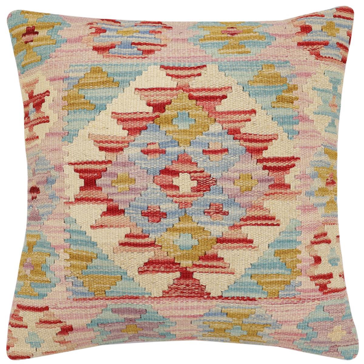 handmade Traditional Pillow Red Beige Hand-Woven SQUARE 100% WOOL Hand woven turkish pillow2' x 2'