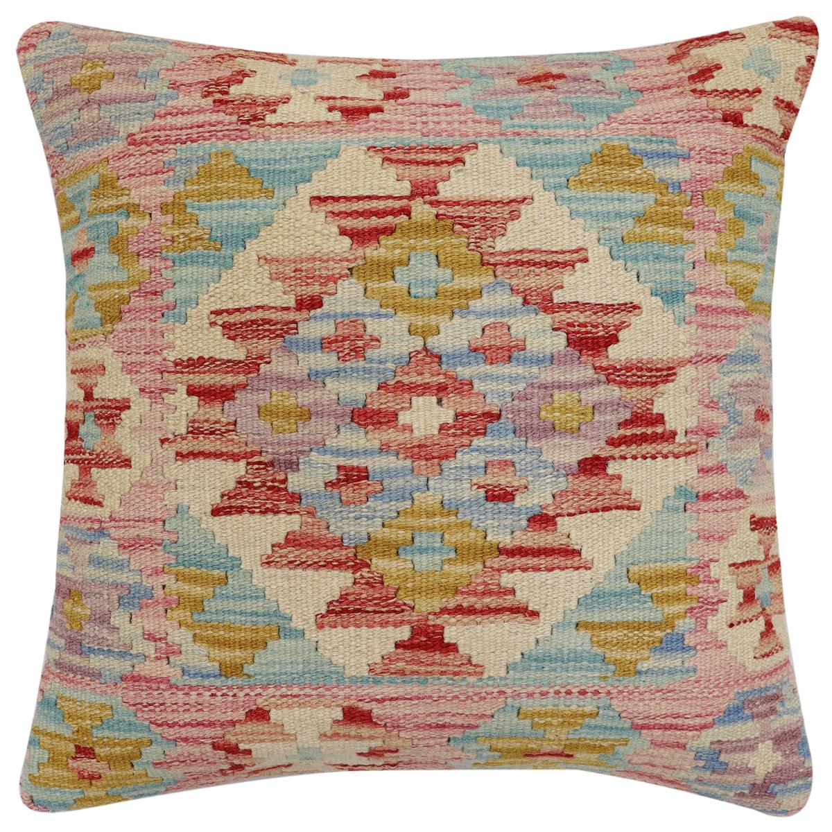 handmade Traditional Pillow Red Beige Hand-Woven SQUARE 100% WOOL Hand woven turkish pillow2' x 2'