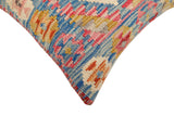 handmade Traditional Pillow Blue Beige Hand-Woven SQUARE 100% WOOL Hand woven turkish pillow2' x 2'