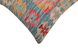 handmade Traditional Pillow Blue Beige Hand-Woven SQUARE 100% WOOL Hand woven turkish pillow2' x 2'