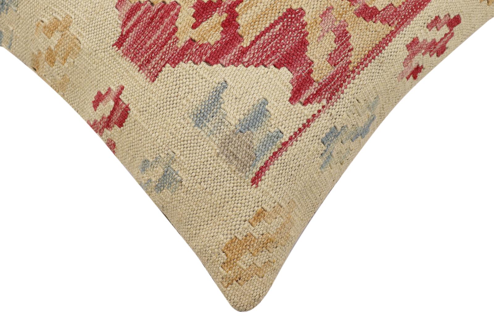 handmade Traditional Pillow Beige Pink Hand-Woven SQUARE 100% WOOL Hand woven turkish pillow2' x 2'