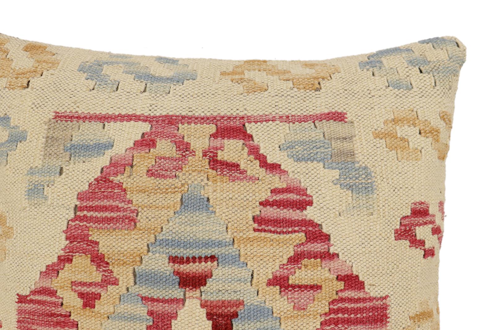 handmade Traditional Pillow Beige Pink Hand-Woven SQUARE 100% WOOL Hand woven turkish pillow2' x 2'