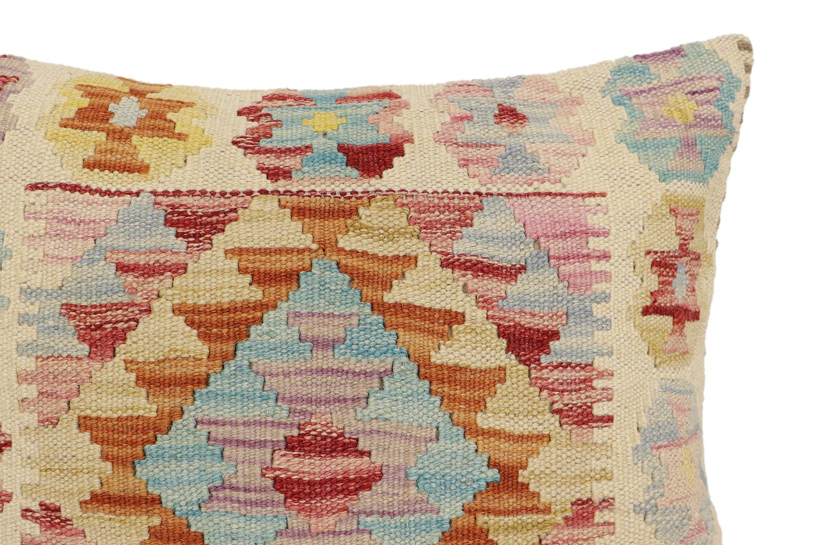 handmade Traditional Pillow Beige Rust Hand-Woven SQUARE 100% WOOL  Hand woven turkish pillow  2 x 2