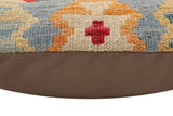 handmade Traditional Pillow Blue Beige Hand-Woven SQUARE 100% WOOL Hand woven turkish pillow2' x 2'