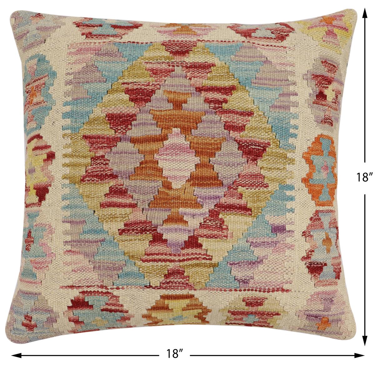 handmade Traditional Pillow Beige Red Hand-Woven SQUARE 100% WOOL Hand woven turkish pillow2' x 2'