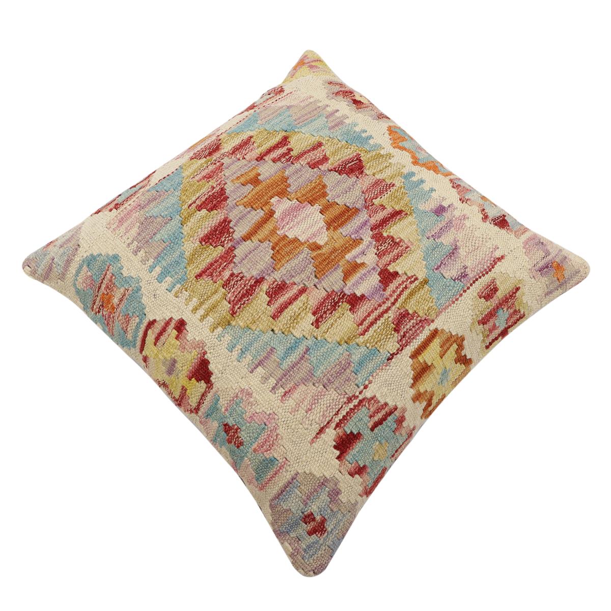 handmade Traditional Pillow Beige Red Hand-Woven SQUARE 100% WOOL Hand woven turkish pillow2' x 2'