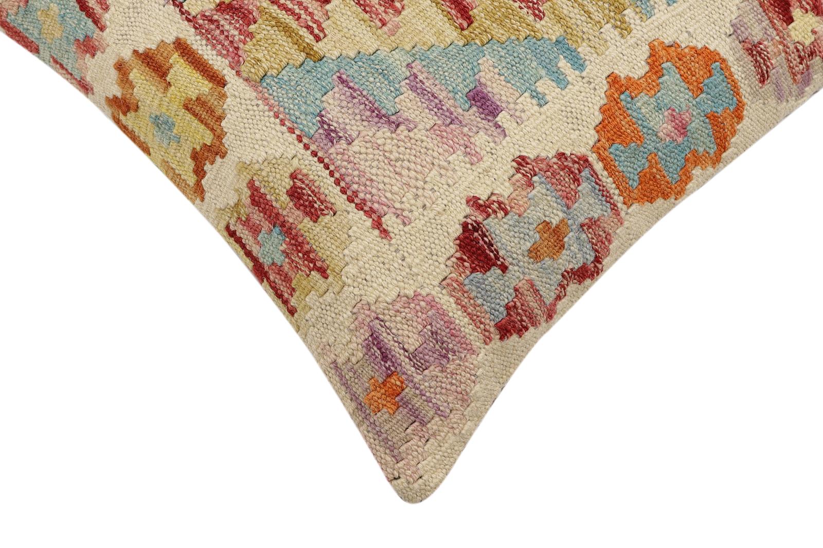 handmade Traditional Pillow Beige Red Hand-Woven SQUARE 100% WOOL Hand woven turkish pillow2' x 2'