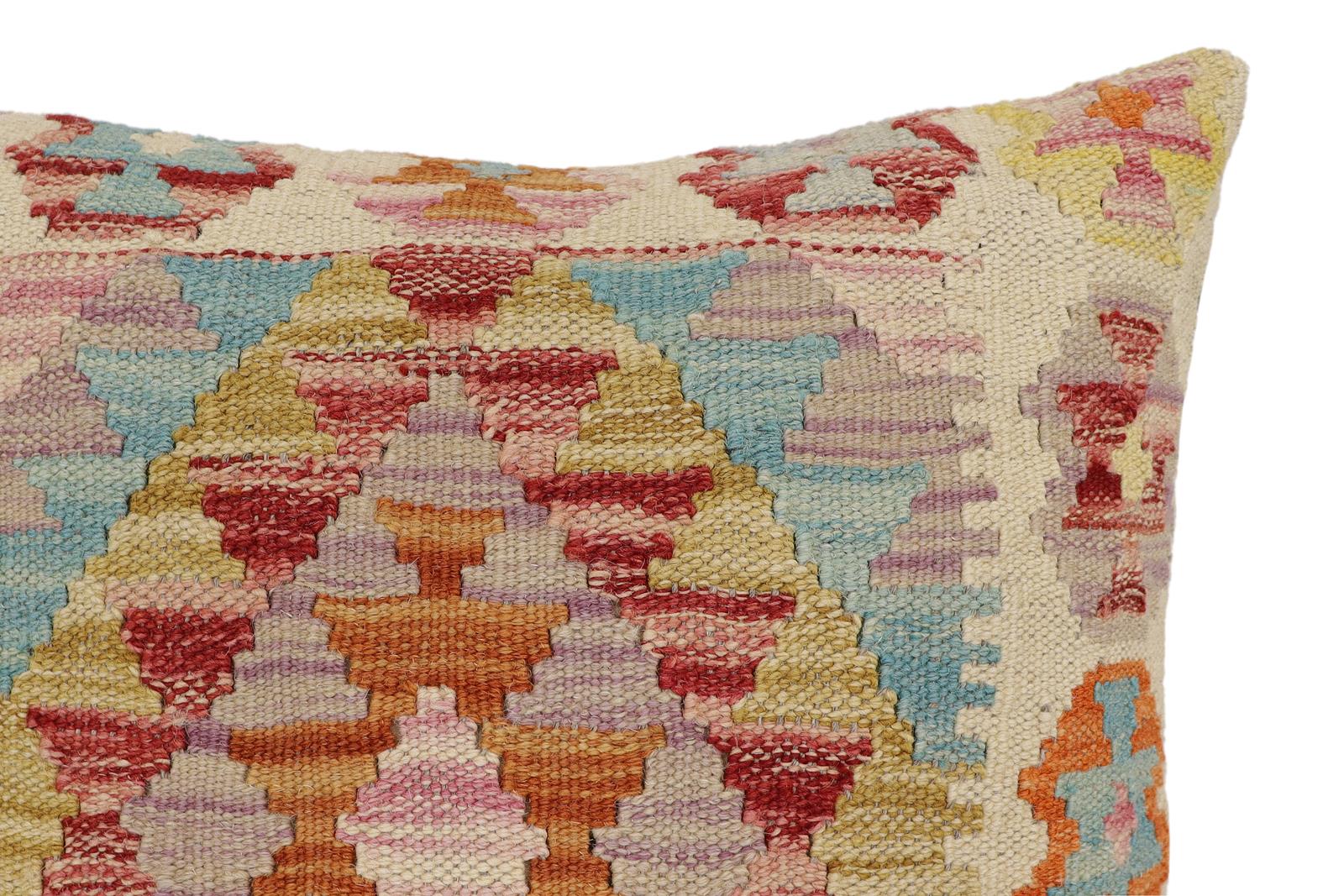 handmade Traditional Pillow Beige Red Hand-Woven SQUARE 100% WOOL Hand woven turkish pillow2' x 2'