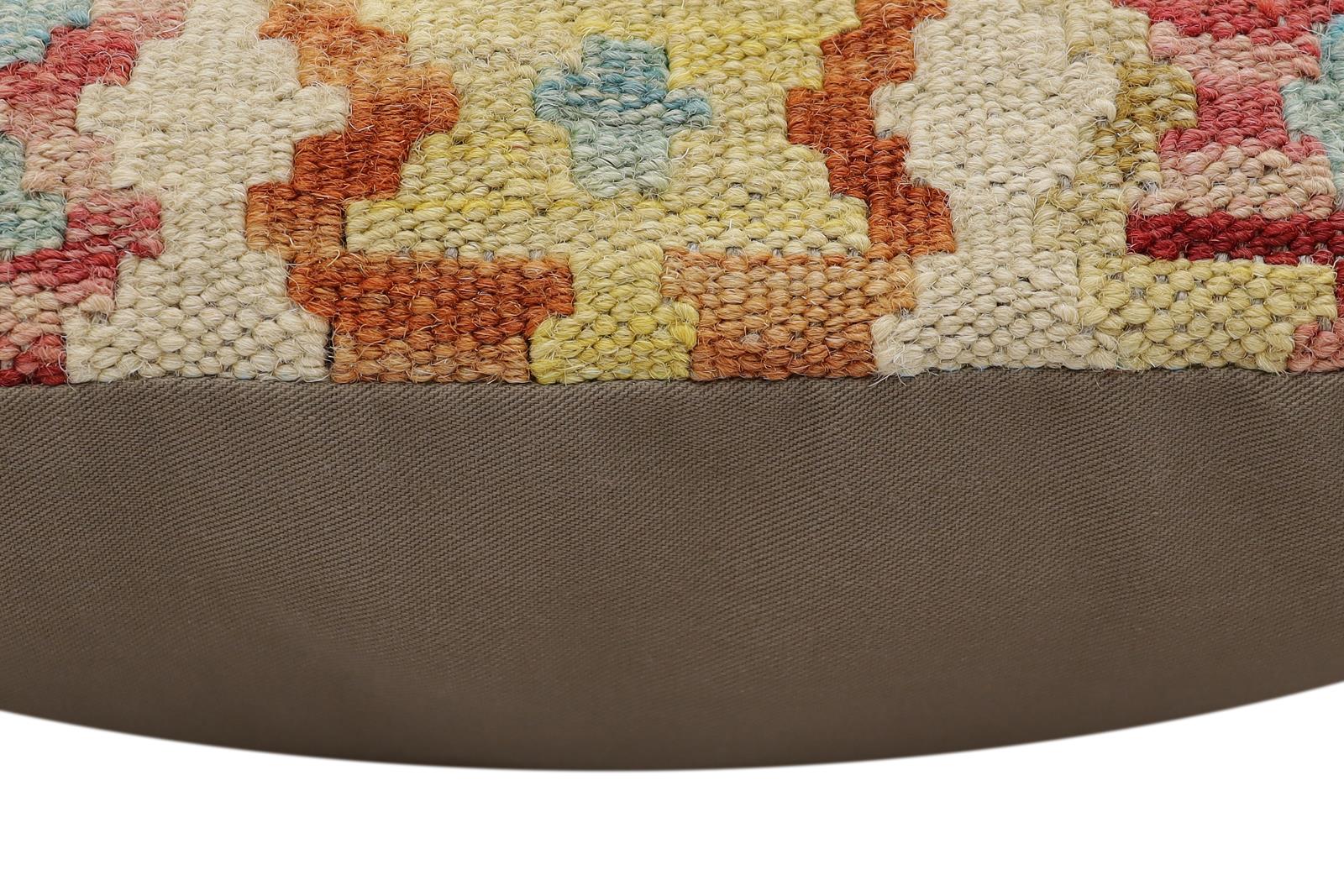 handmade Traditional Pillow Beige Red Hand-Woven SQUARE 100% WOOL Hand woven turkish pillow2' x 2'