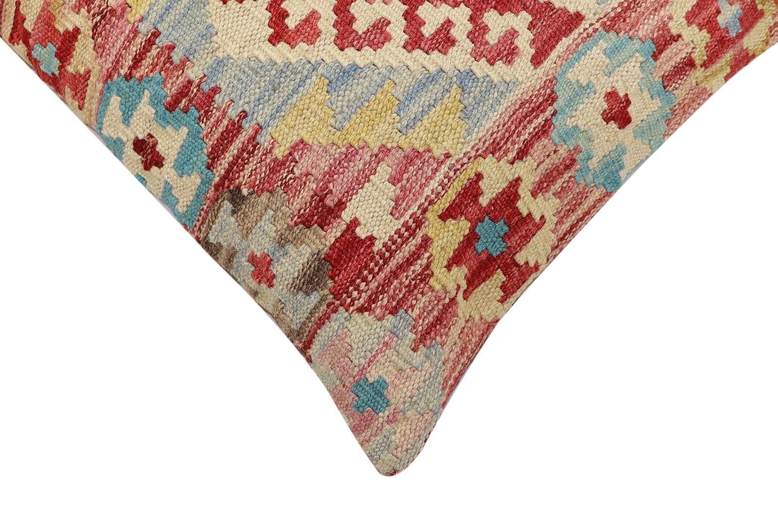 handmade Traditional Pillow Red Beige Hand-Woven SQUARE 100% WOOL Hand woven turkish pillow2' x 2'