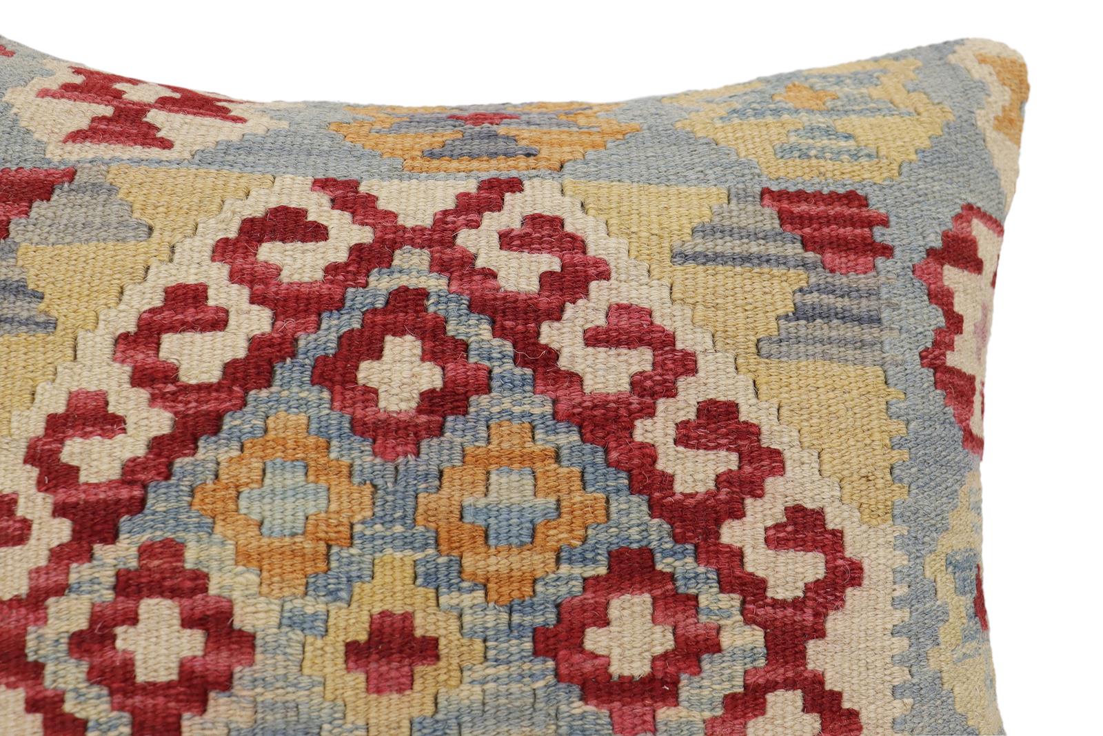 handmade Traditional Pillow Red Beige Hand-Woven SQUARE 100% WOOL Hand woven turkish pillow2' x 2'