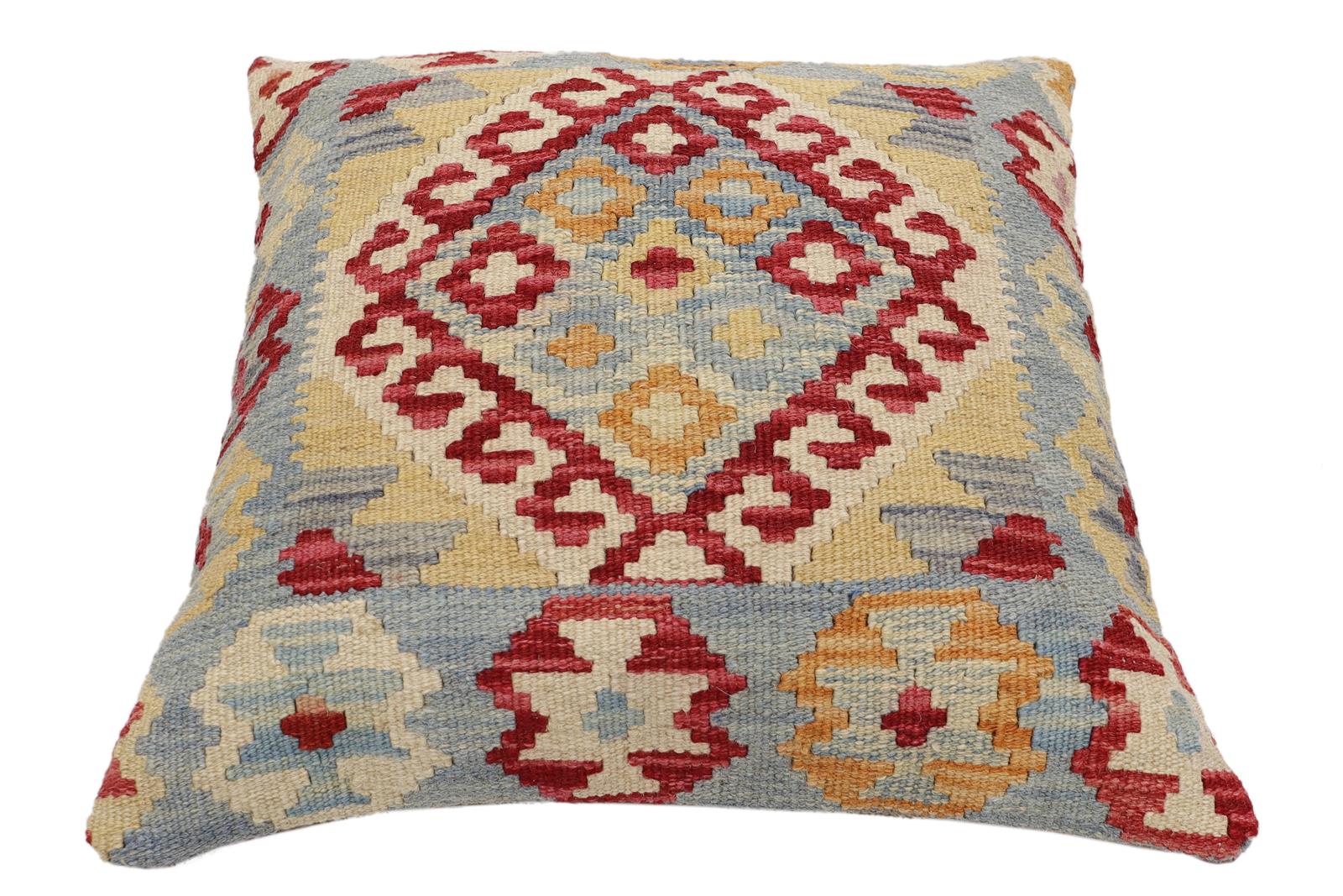 handmade Traditional Pillow Red Beige Hand-Woven SQUARE 100% WOOL Hand woven turkish pillow2' x 2'