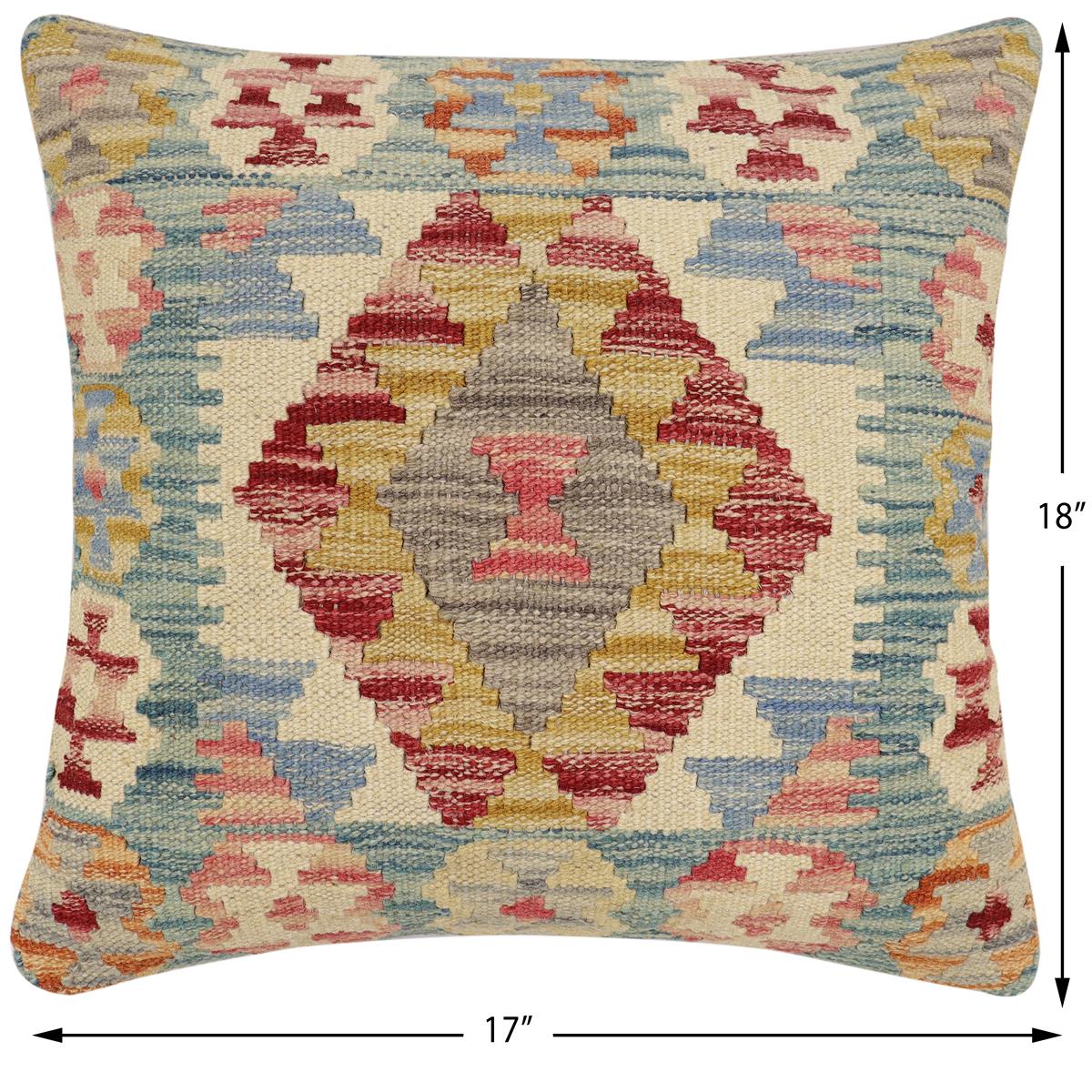 handmade Traditional Pillow Beige Red Hand-Woven SQUARE 100% WOOL  Hand woven turkish pillow  2 x 2