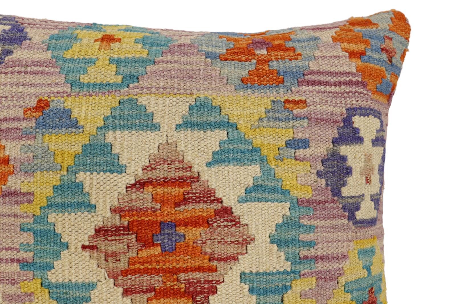 handmade Traditional Pillow Purple Beige Hand-Woven SQUARE 100% WOOL Hand woven turkish pillow2' x 2'