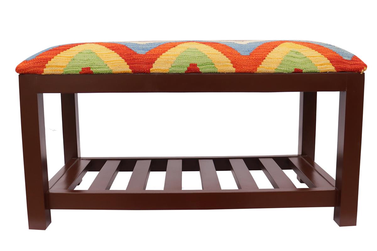 handmade Modern Shoe Rack Rust Blue Hand-made RECTANGLE Vegetable dyed wool and wood  