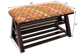 handmade Traditional Shoe Rack Rust Blue Hand-made RECTANGLE Vegetable dyed wool and wood  