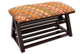 handmade Traditional Shoe Rack Rust Blue Hand-made RECTANGLE Vegetable dyed wool and wood  36'' x 17'' x 22''