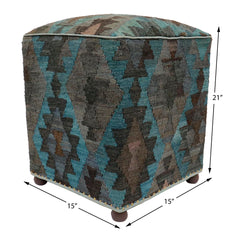 handmade Traditional Ottoman Brown Blue Hand-made SQUARE handmade ottoman pouf