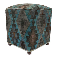 handmade Traditional Ottoman Brown Blue Hand-made SQUARE handmade ottoman pouf15'' x 15'' x 21''