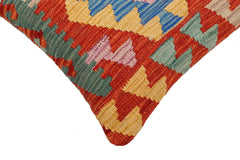 handmade Traditional Pillow Rust Blue Hand-Woven SQUARE 100% WOOL Hand woven turkish pillow2' x 2'