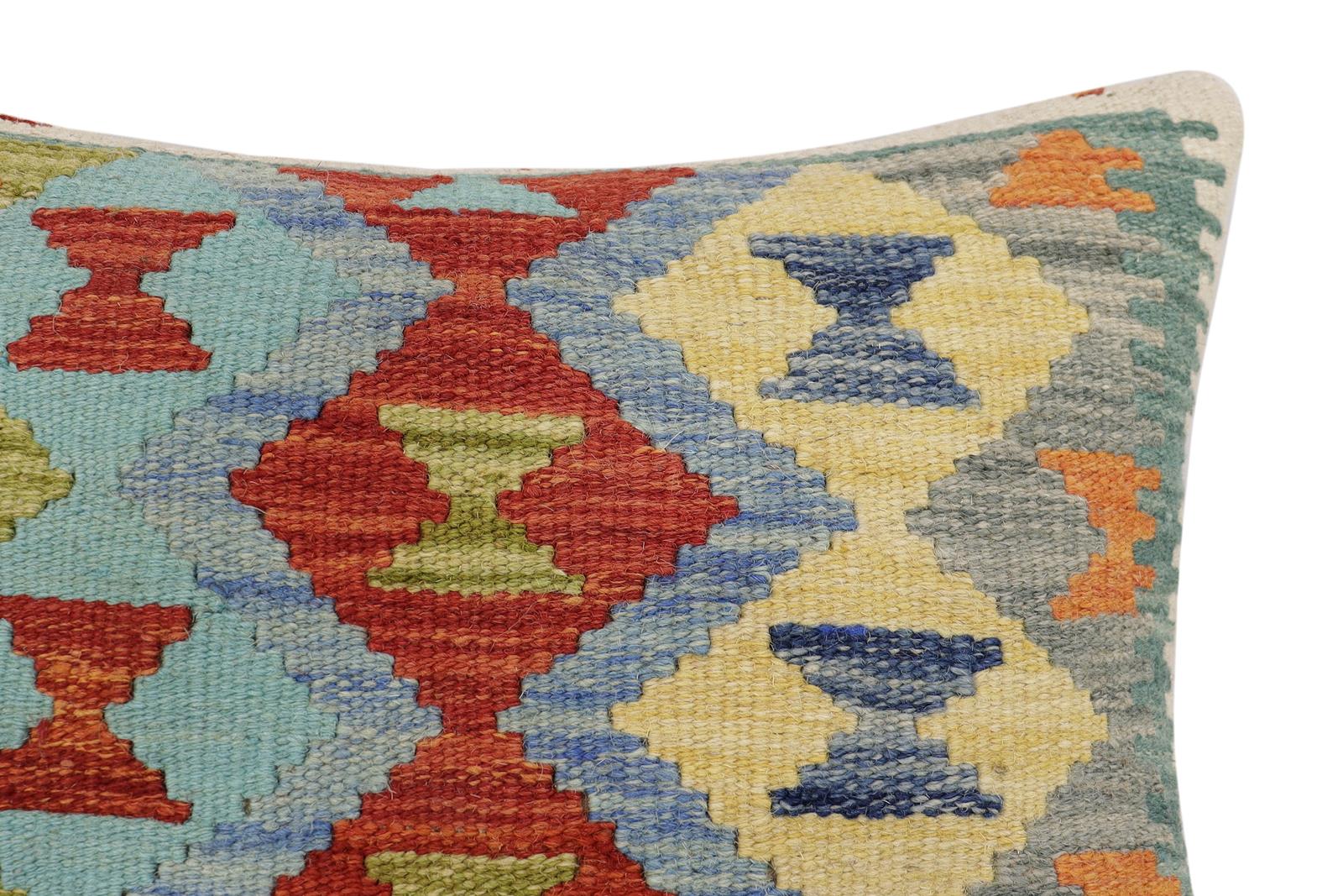 handmade Traditional Pillow Rust Blue Hand-Woven SQUARE 100% WOOL  Hand woven turkish pillow  3 x 5