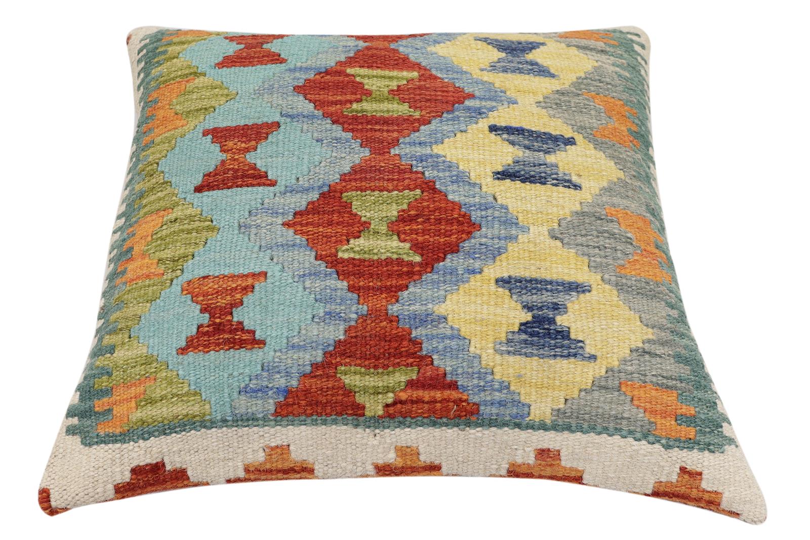 handmade Traditional Pillow Rust Blue Hand-Woven SQUARE 100% WOOL  Hand woven turkish pillow  3 x 5