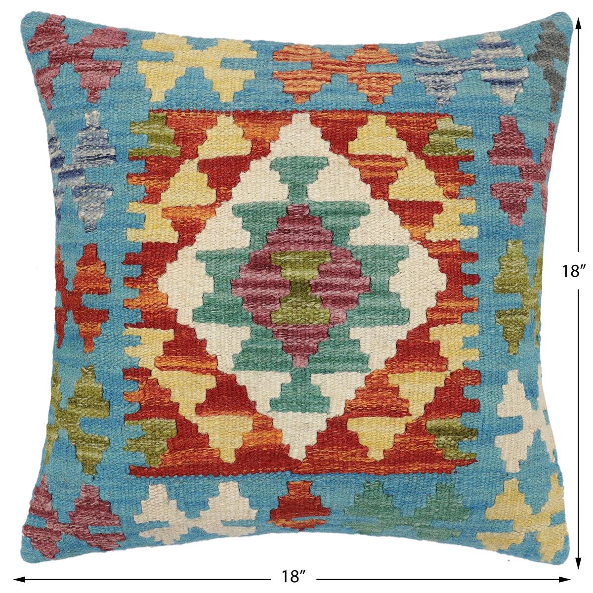 handmade Traditional Pillow Blue Rust Hand-Woven SQUARE 100% WOOL Hand woven turkish pillow2' x 2'