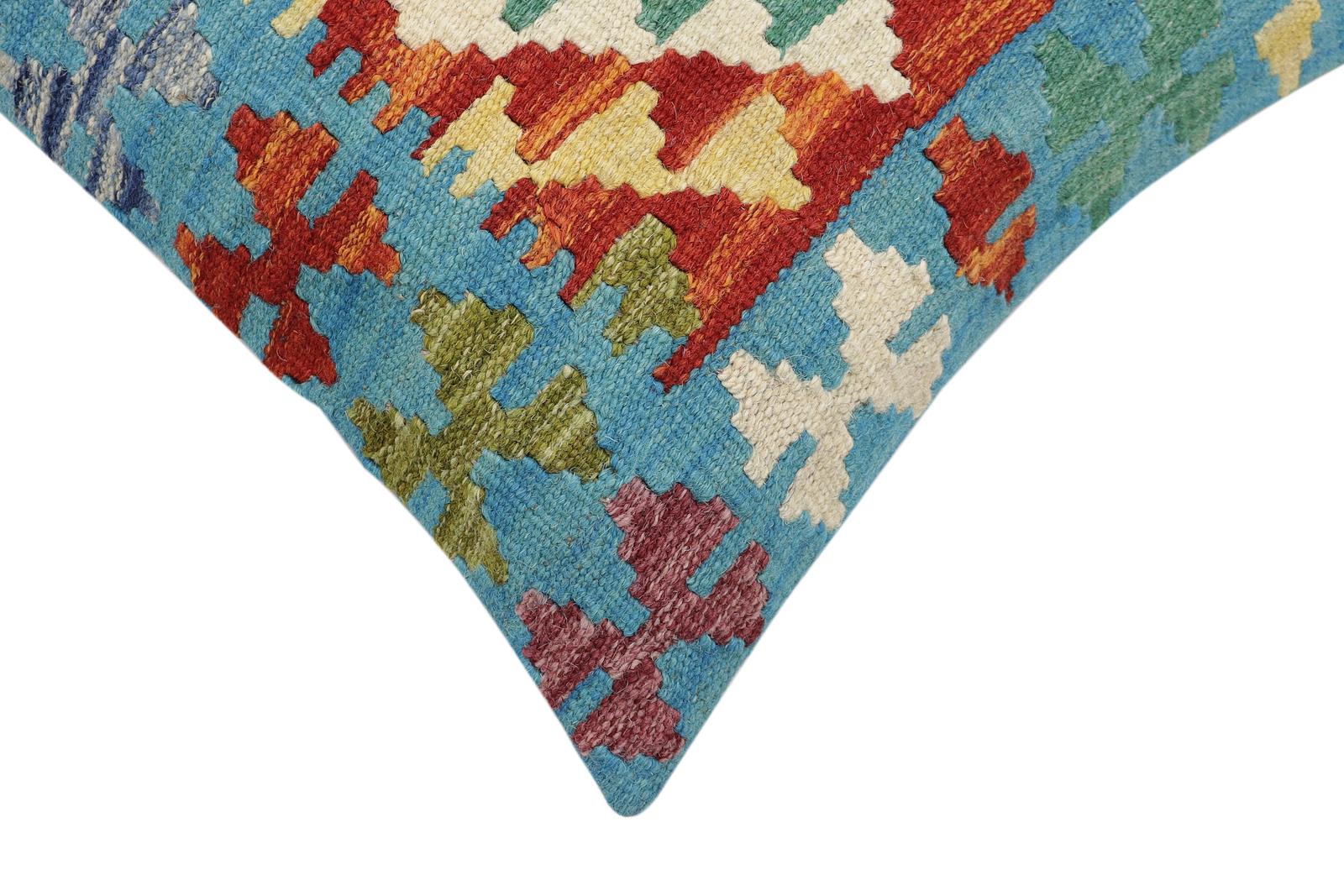 handmade Traditional Pillow Blue Rust Hand-Woven SQUARE 100% WOOL Hand woven turkish pillow2' x 2'