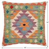 handmade Traditional Pillow Blue Rust Hand-Woven SQUARE 100% WOOL Hand woven turkish pillow2' x 2'