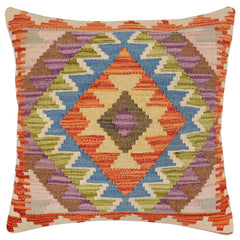 handmade Traditional Pillow Rust Blue Hand-Woven SQUARE 100% WOOL Hand woven turkish pillow2' x 2'