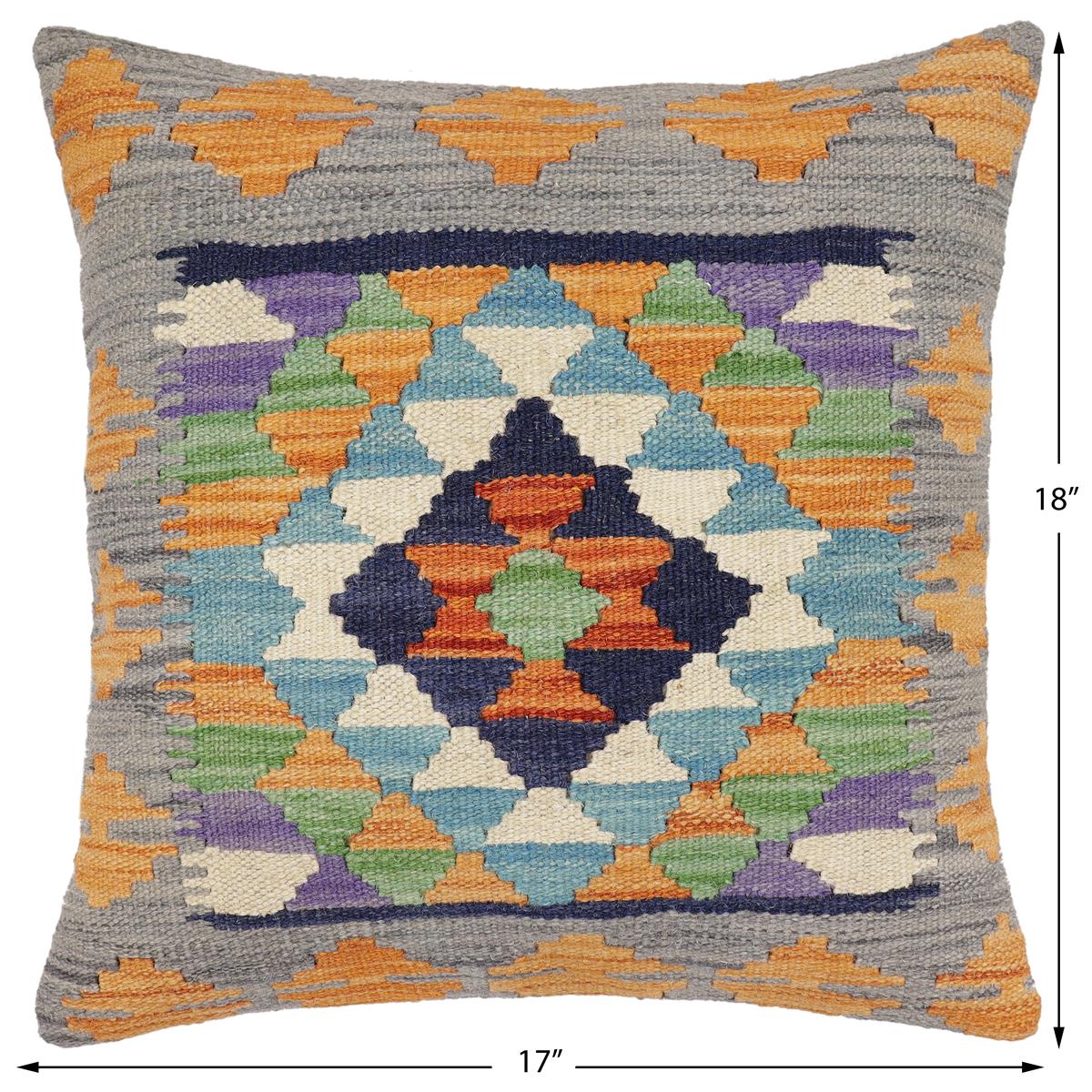 handmade Traditional Pillow Blue Gray Hand-Woven SQUARE 100% WOOL  Hand woven turkish pillow  2 x 2