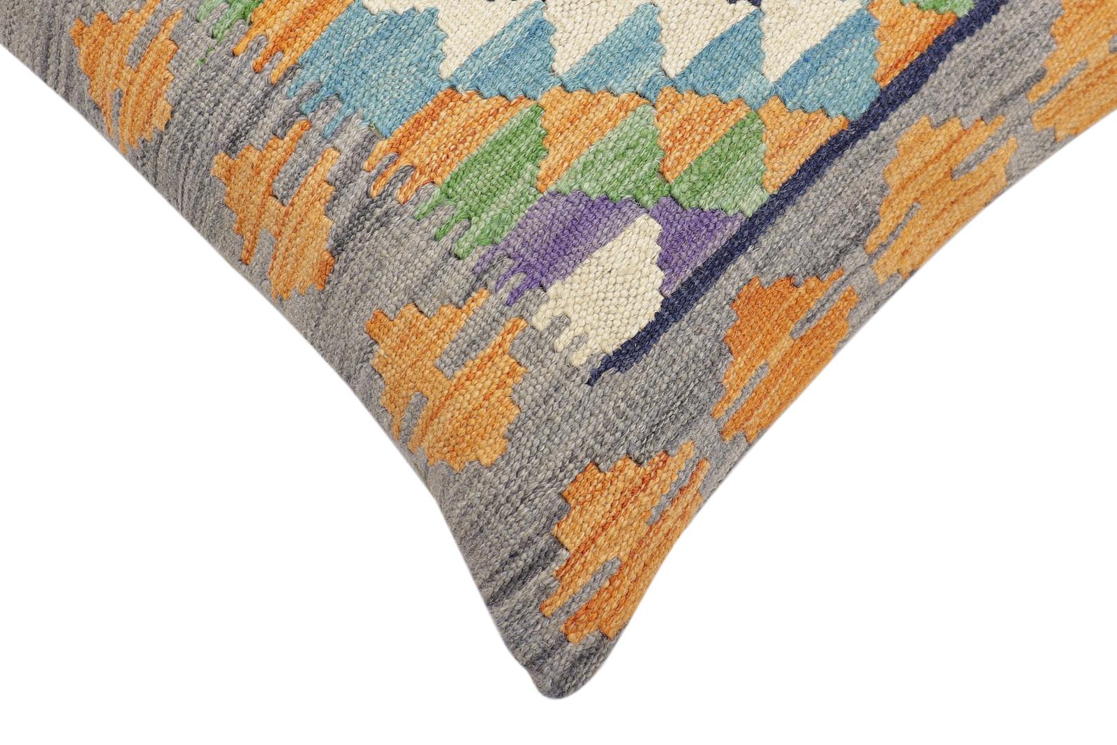 handmade Traditional Pillow Blue Gray Hand-Woven SQUARE 100% WOOL  Hand woven turkish pillow  2 x 2