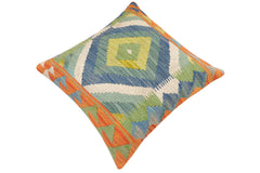handmade Traditional Pillow Rust Blue Hand-Woven SQUARE 100% WOOL Hand woven turkish pillow2' x 2'