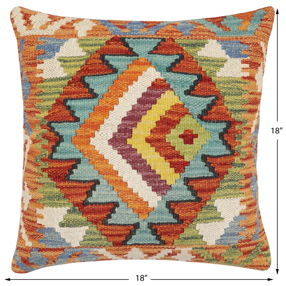 handmade Modern Pillow Rust Blue Hand-Woven SQUARE 100% WOOL  Hand woven turkish pillow  2 x 2