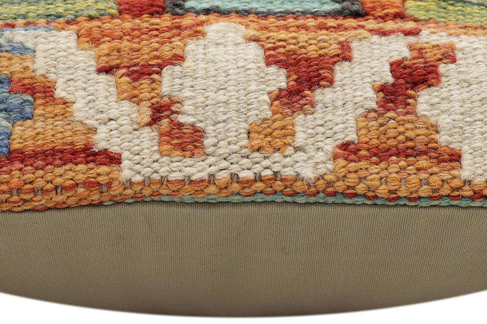 handmade Modern Pillow Rust Blue Hand-Woven SQUARE 100% WOOL  Hand woven turkish pillow  2 x 2