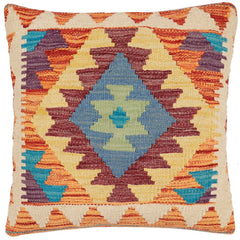 handmade Traditional Pillow Rust Blue Hand-Woven SQUARE 100% WOOL Hand woven turkish pillow2' x 2'